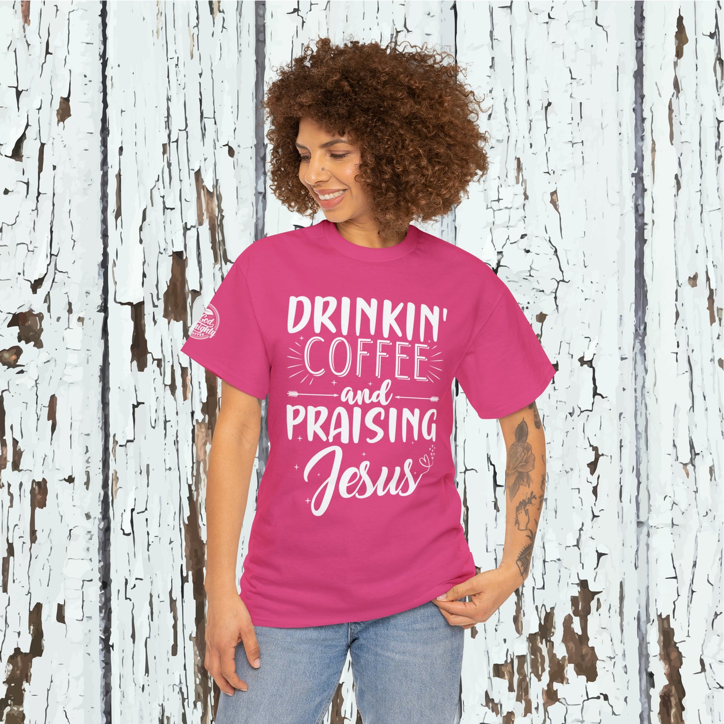 Drinking Coffee And Praising Jesus Cotton Tee