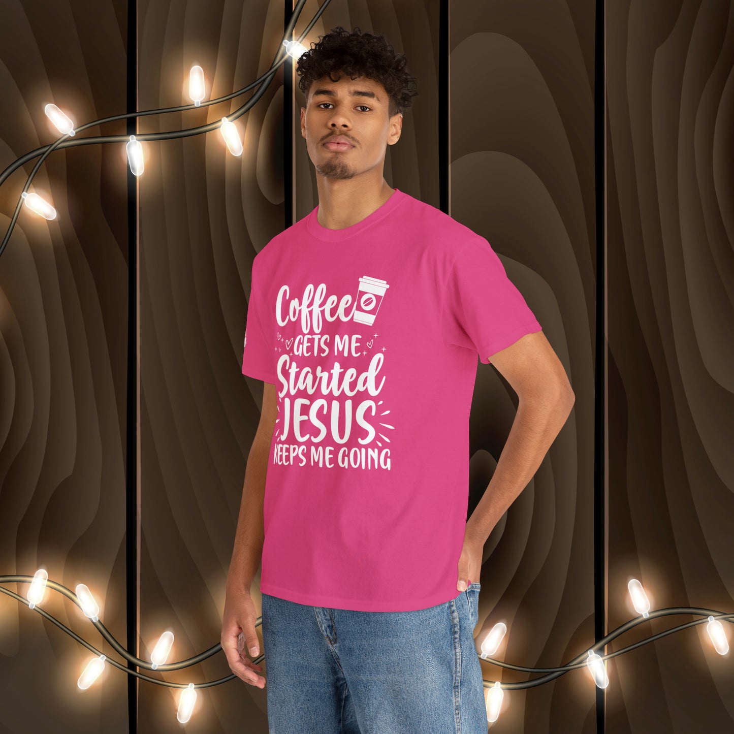 Coffee Gets Me Started Jesus Keeps Me Going Cotton Tee