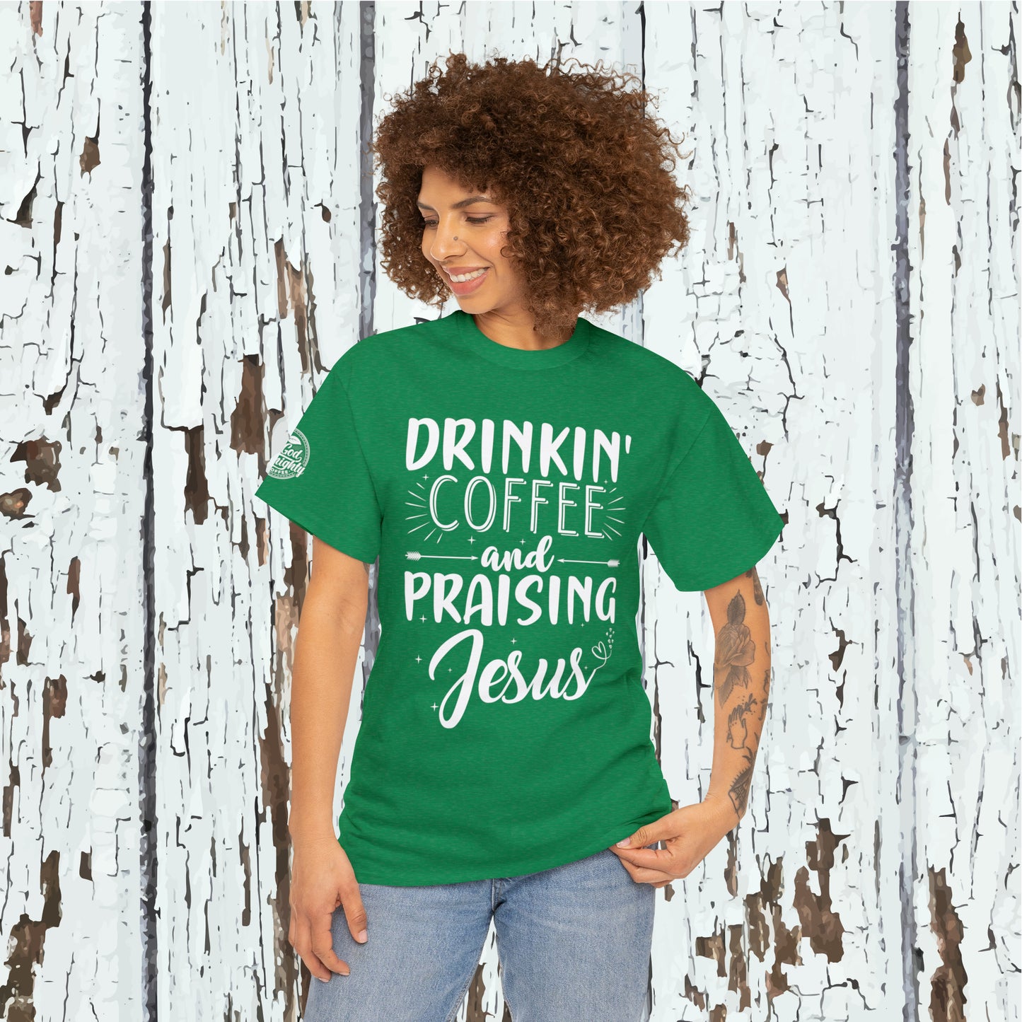 Drinking Coffee And Praising Jesus Cotton Tee