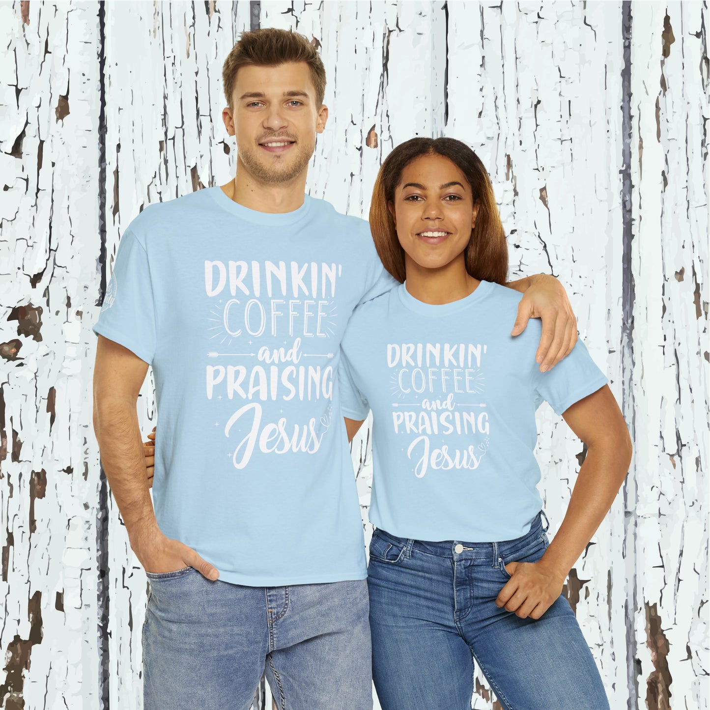 Drinking Coffee And Praising Jesus Cotton Tee