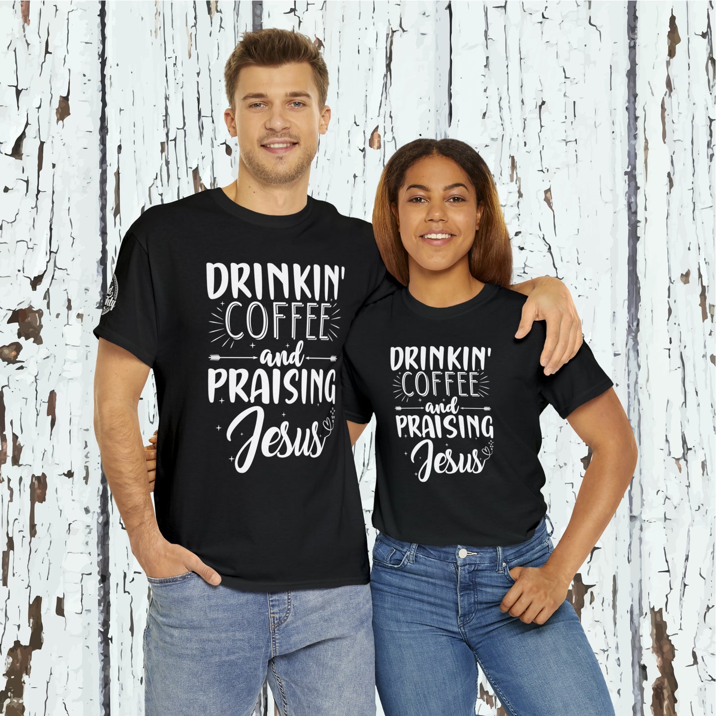 Drinking Coffee And Praising Jesus Cotton Tee