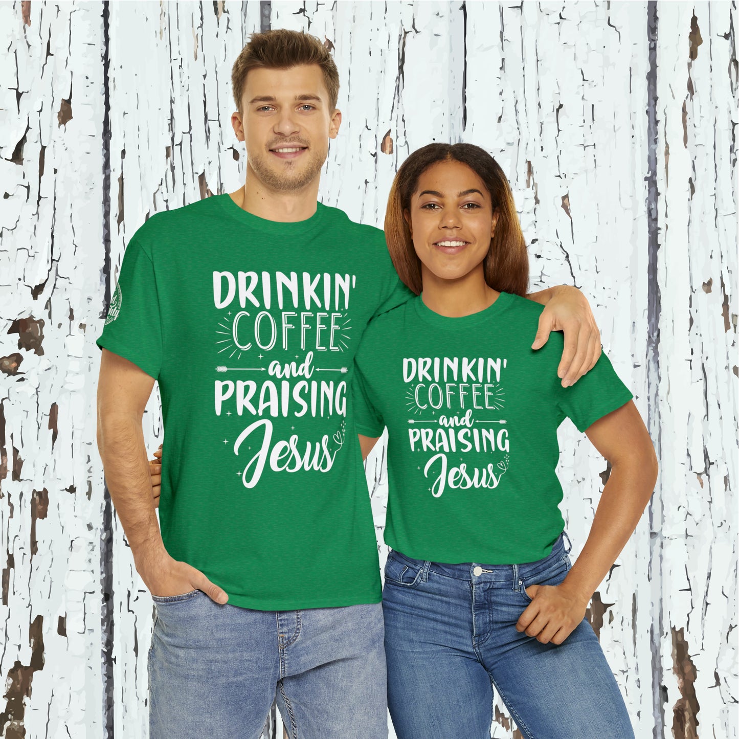 Drinking Coffee And Praising Jesus Cotton Tee