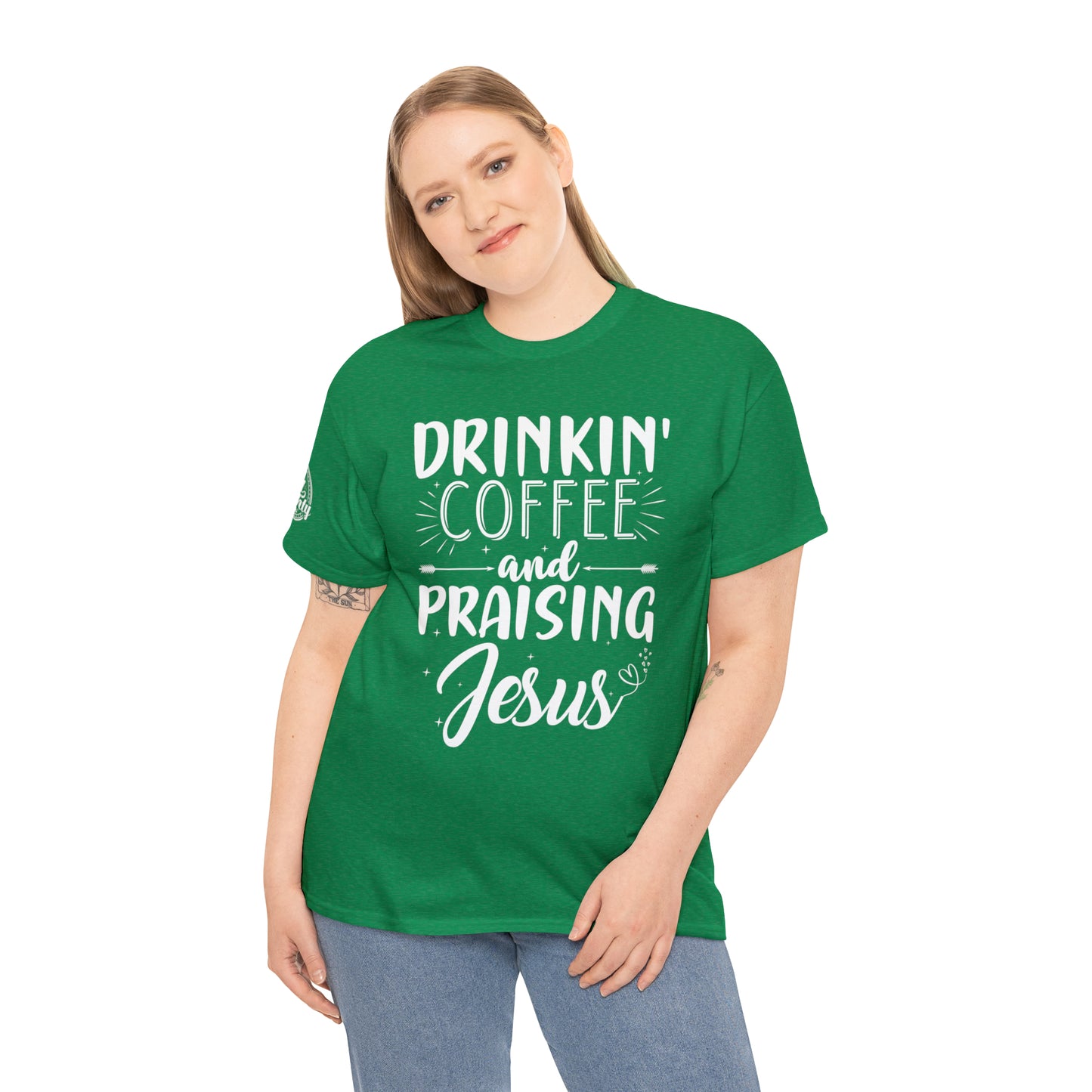 Drinking Coffee And Praising Jesus Cotton Tee