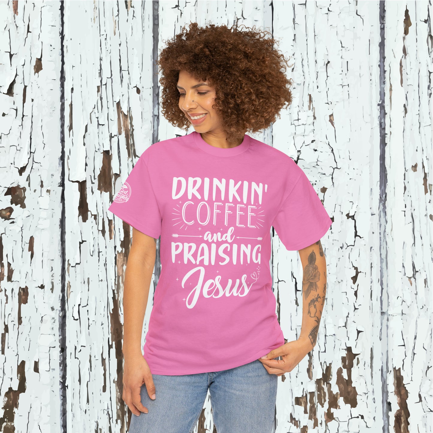 Drinking Coffee And Praising Jesus Cotton Tee