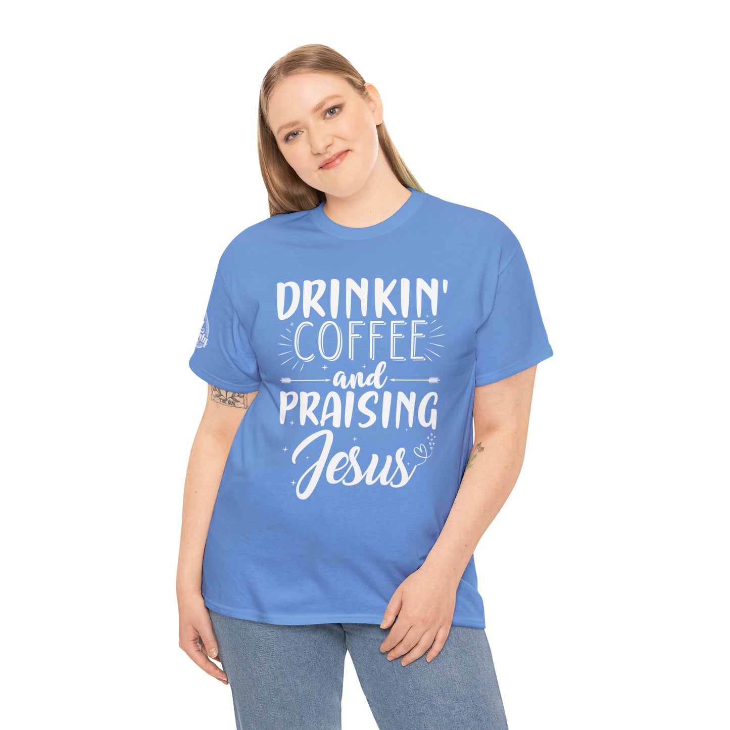 Drinking Coffee And Praising Jesus Cotton Tee