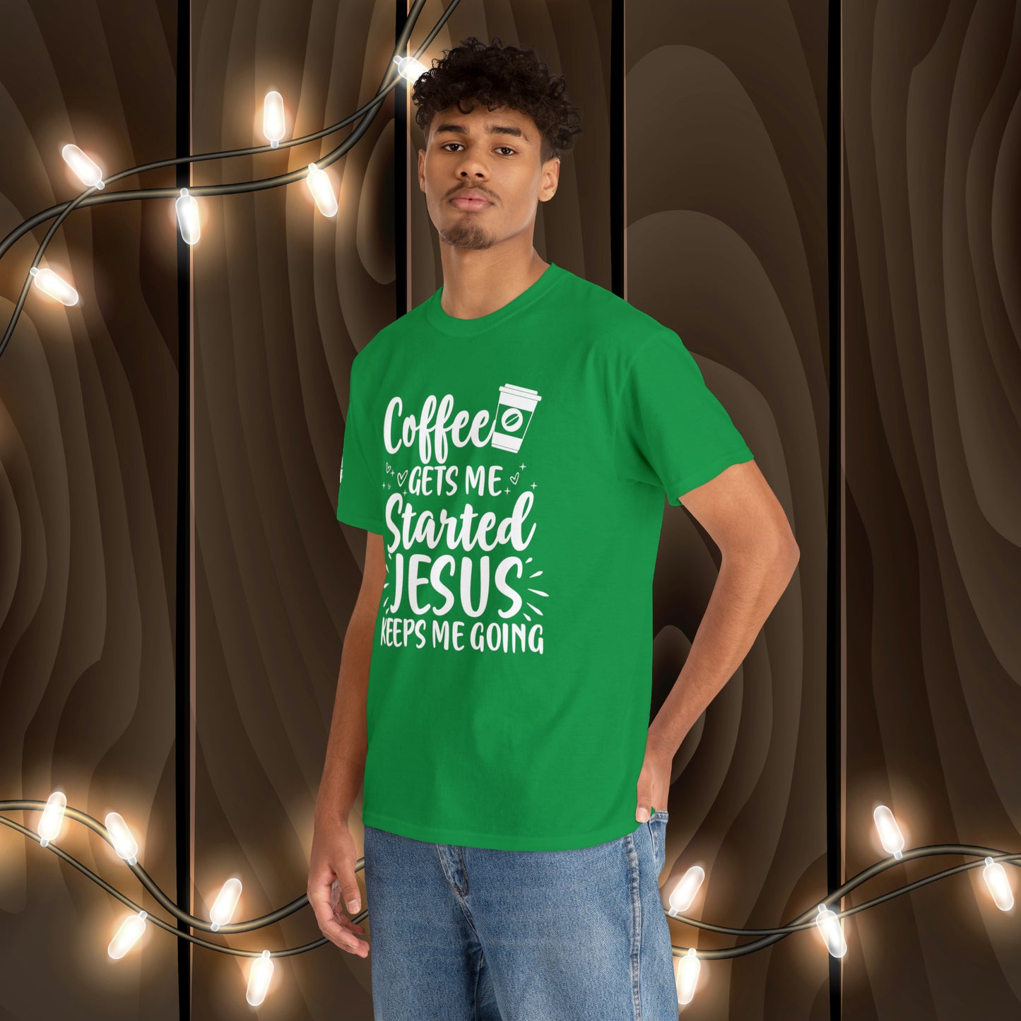 Coffee Gets Me Started Jesus Keeps Me Going Cotton Tee