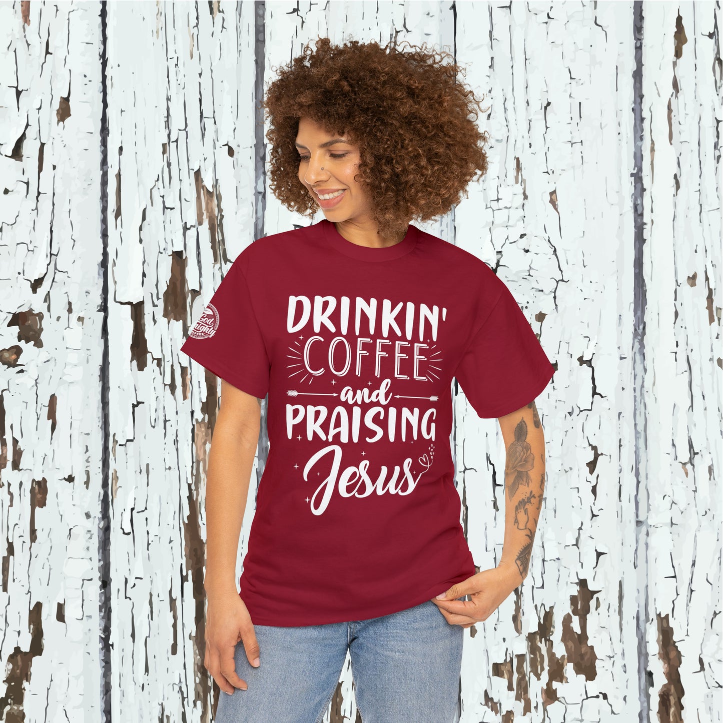 Drinking Coffee And Praising Jesus Cotton Tee