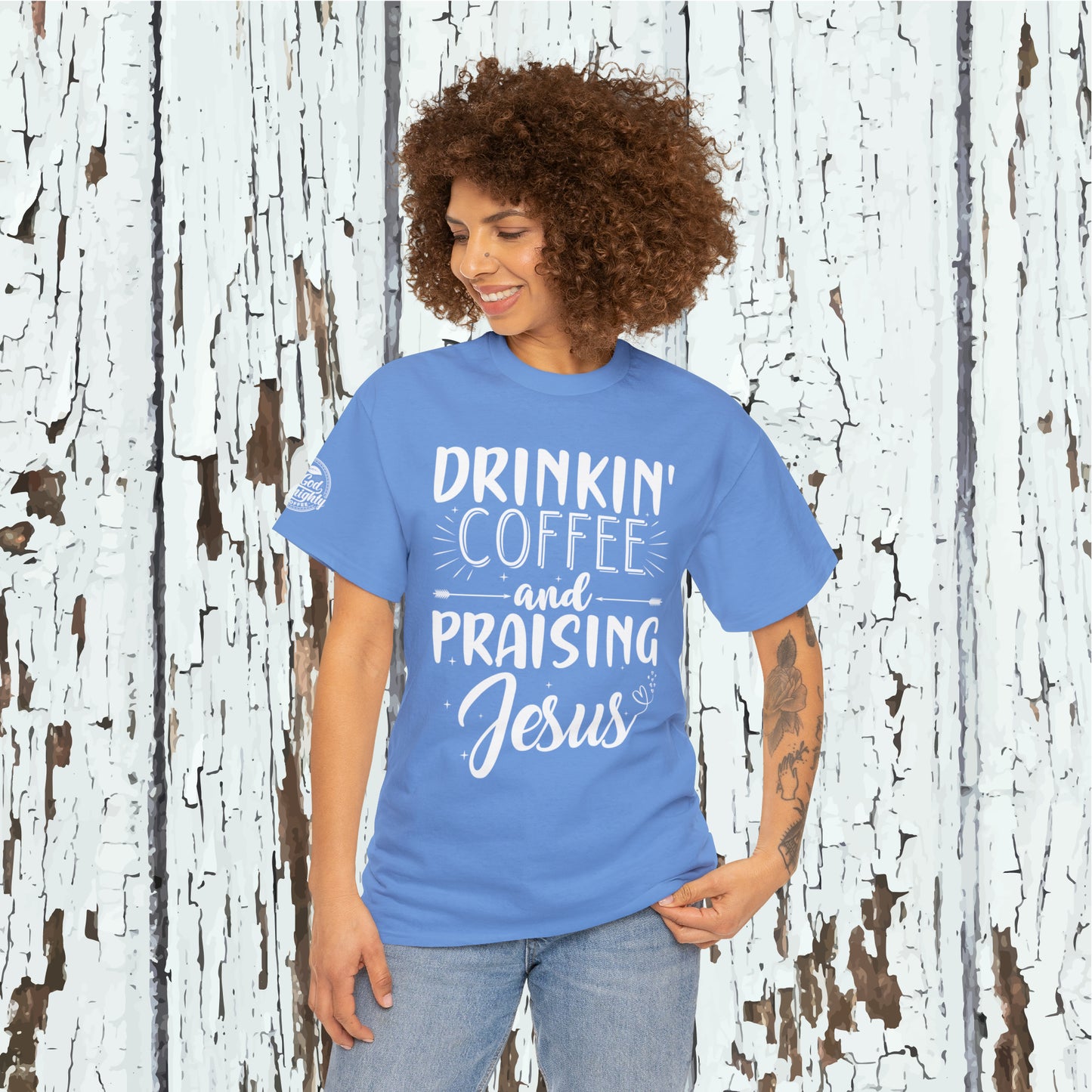 Drinking Coffee And Praising Jesus Cotton Tee