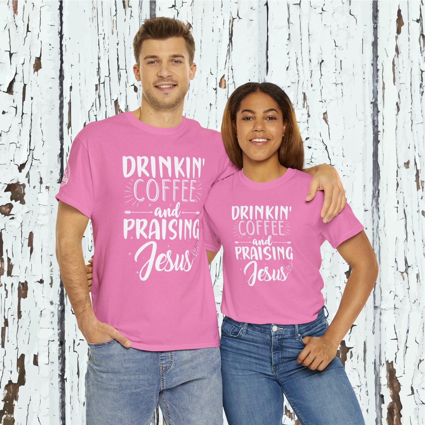 Drinking Coffee And Praising Jesus Cotton Tee