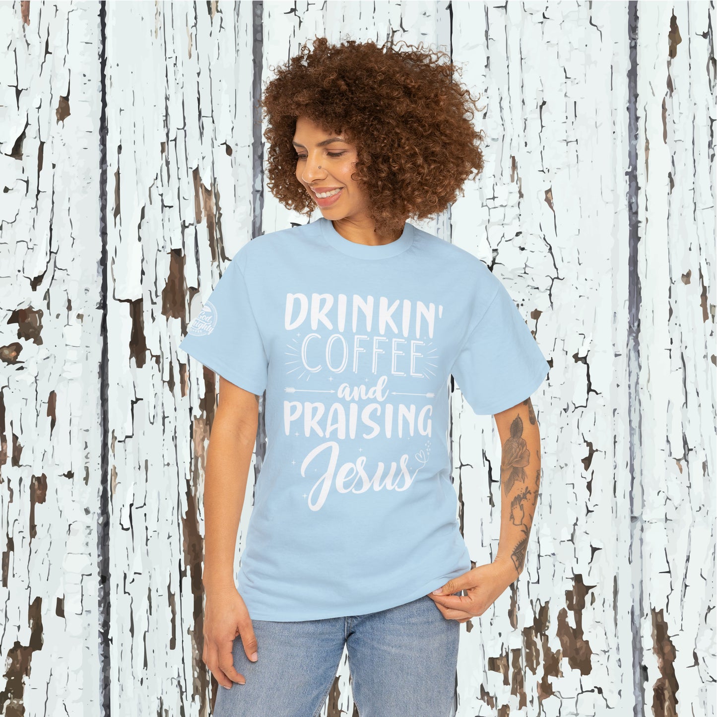 Drinking Coffee And Praising Jesus Cotton Tee