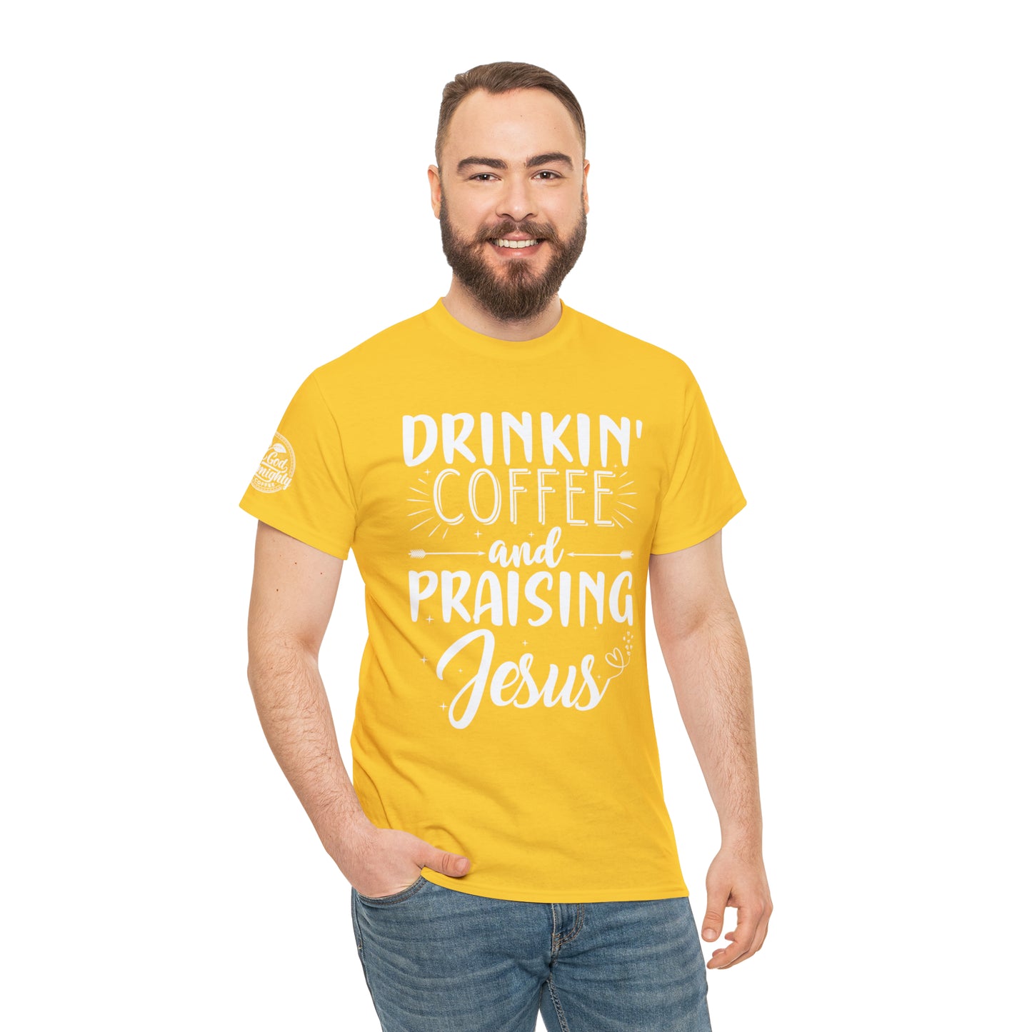 Drinking Coffee And Praising Jesus Cotton Tee