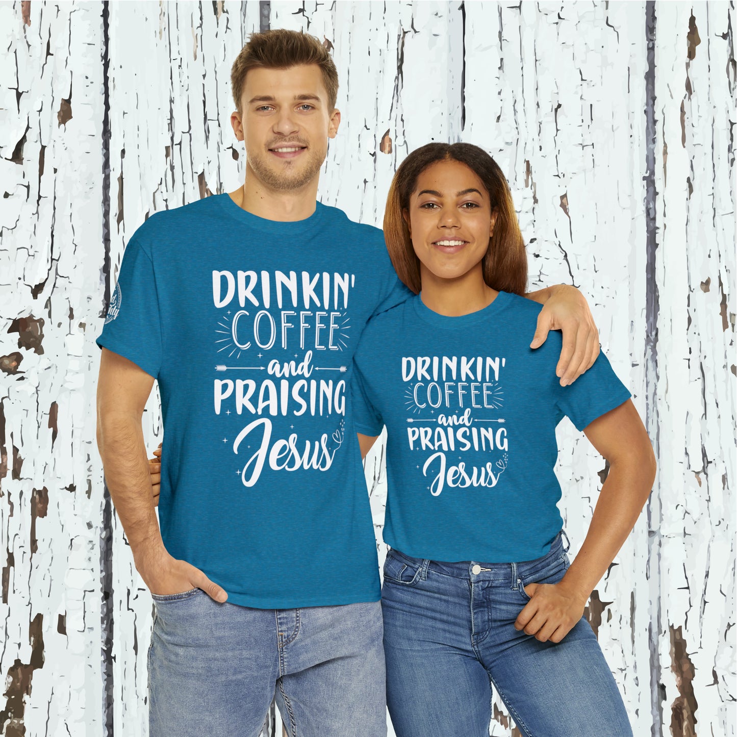 Drinking Coffee And Praising Jesus Cotton Tee